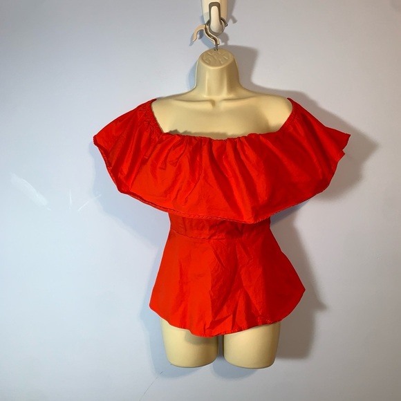 Boston proper peplum Off-Shoulder orange blouse smocked flame size 12 cotton - Picture 1 of 7